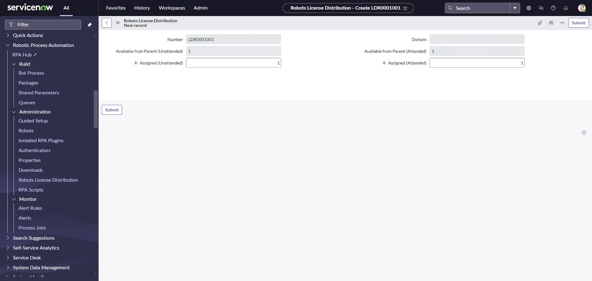 Create robot license distribution